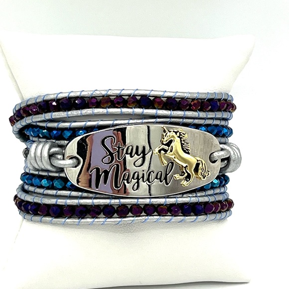 Hand Crafted Jewelry - HAND CRAFTED Magical Crystal Wrap Bracelet with Silver Leather